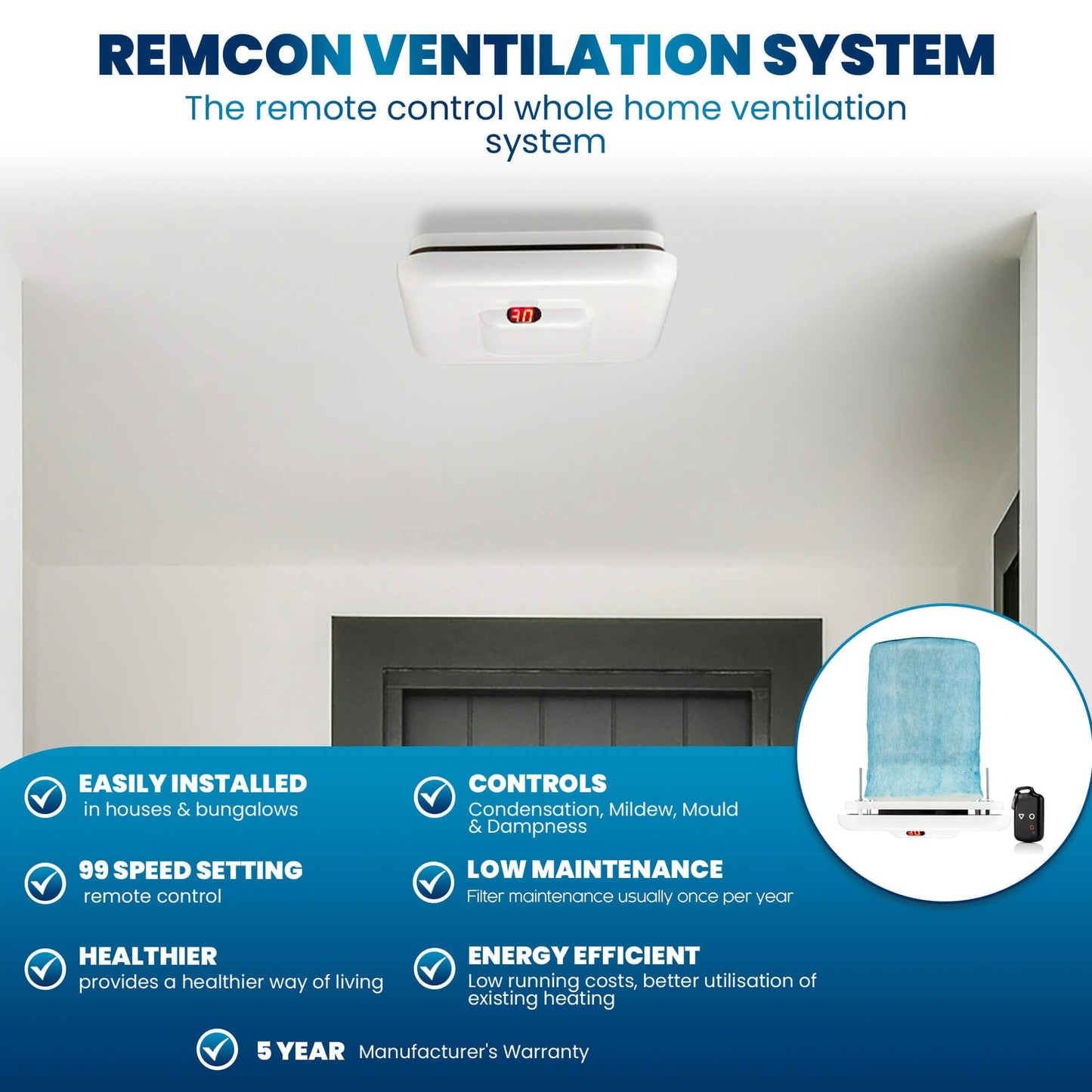Lofty Remcon Home Ventilation System + Free Spare Filter worth £24.90